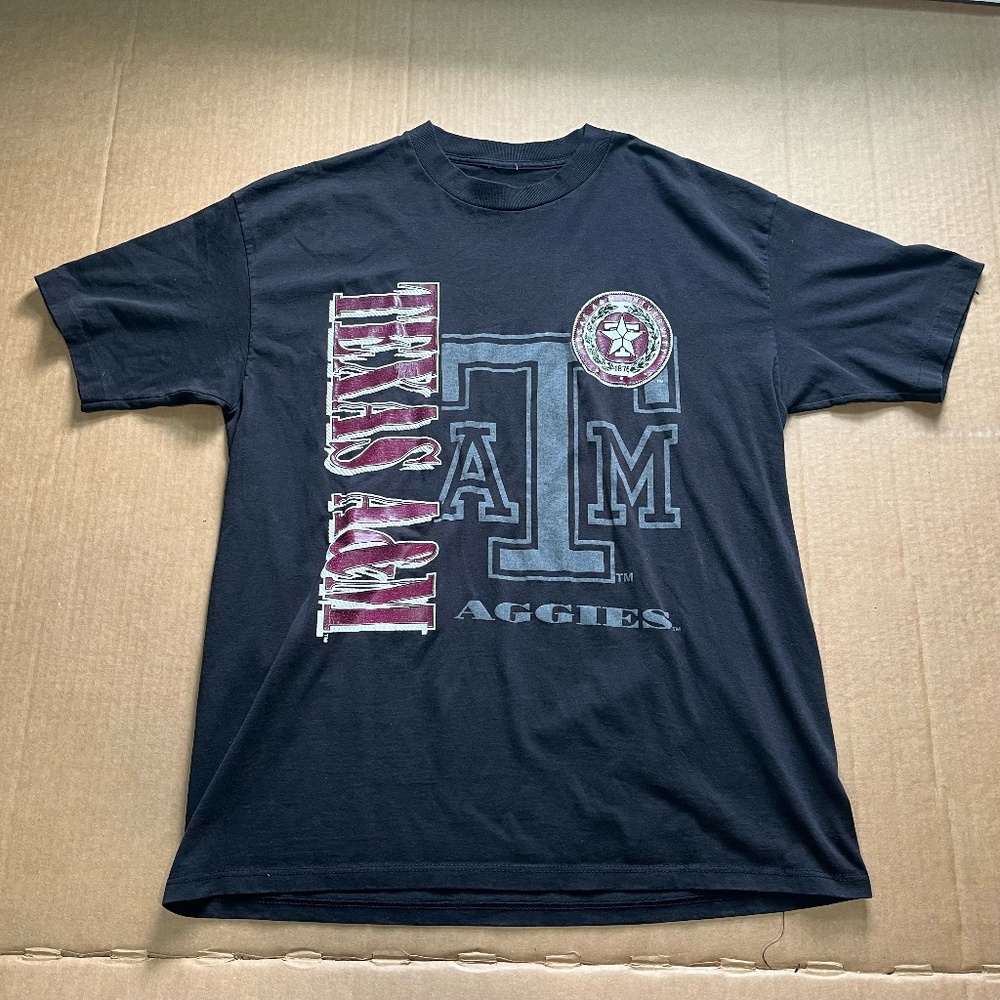 Texas A&M University Aggies T Shirt Black NCAA College Men's L Single Stitch Vtg